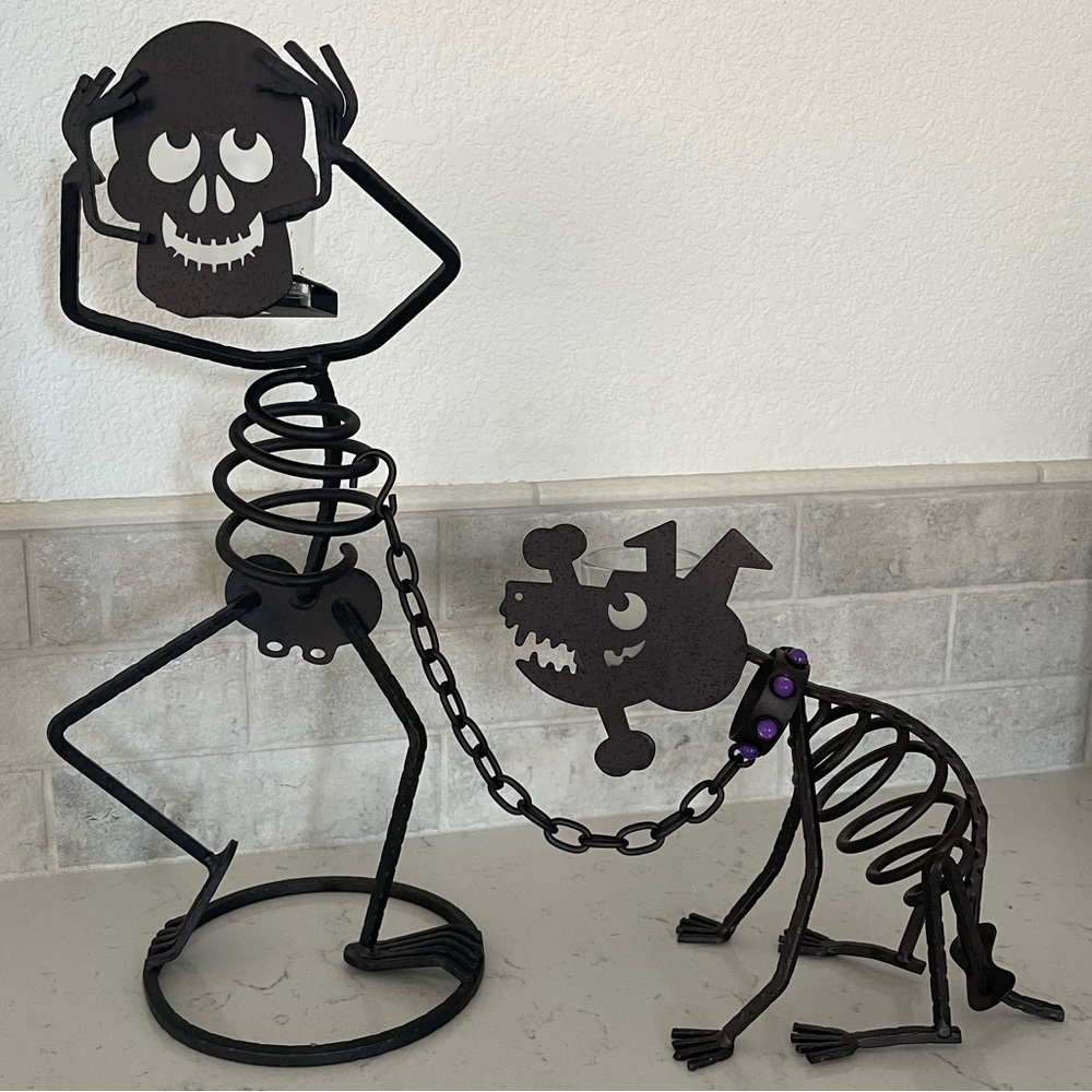 Partylite | Halloween Decor Mr. Bones and Dog Iron Candle holders